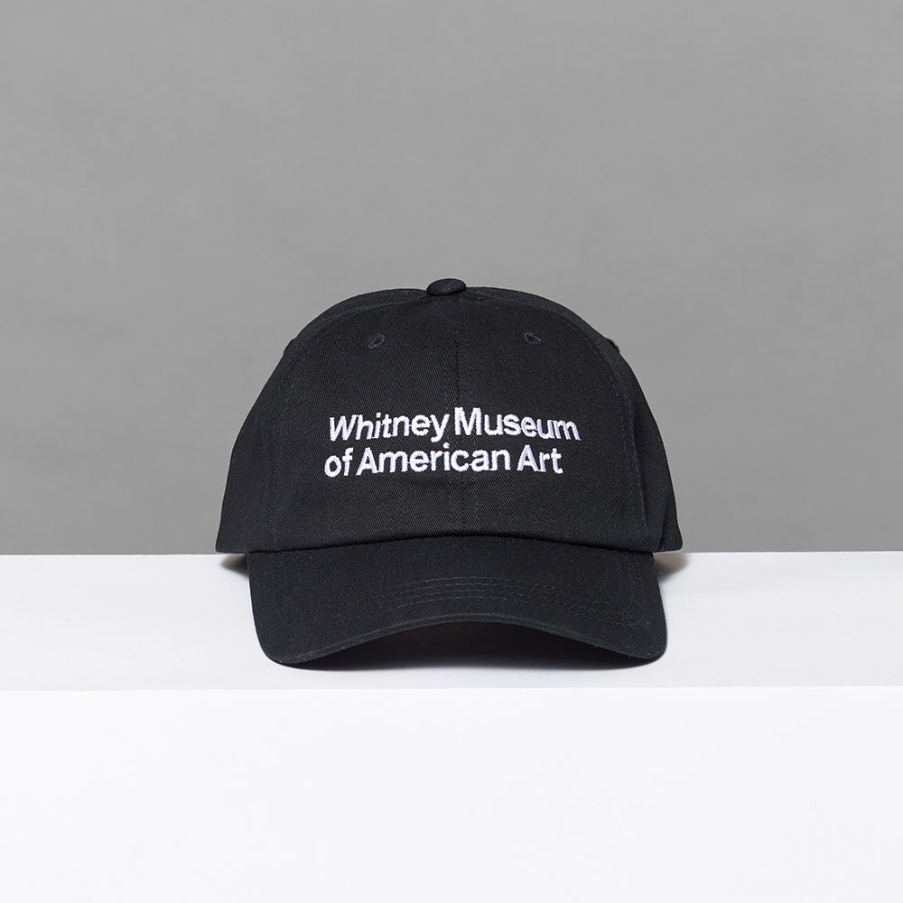 100% cotton Whitney Museum of American Art black cap with white stitching