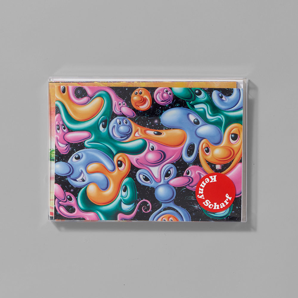 Pack of notecards featuring Kenny Scharf's paintings. Each card measures 5" x 7"