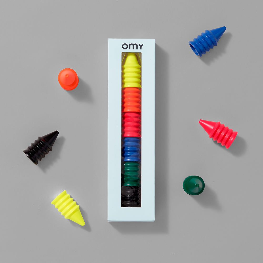 Set of six multicolored jumbo wax finger crayons