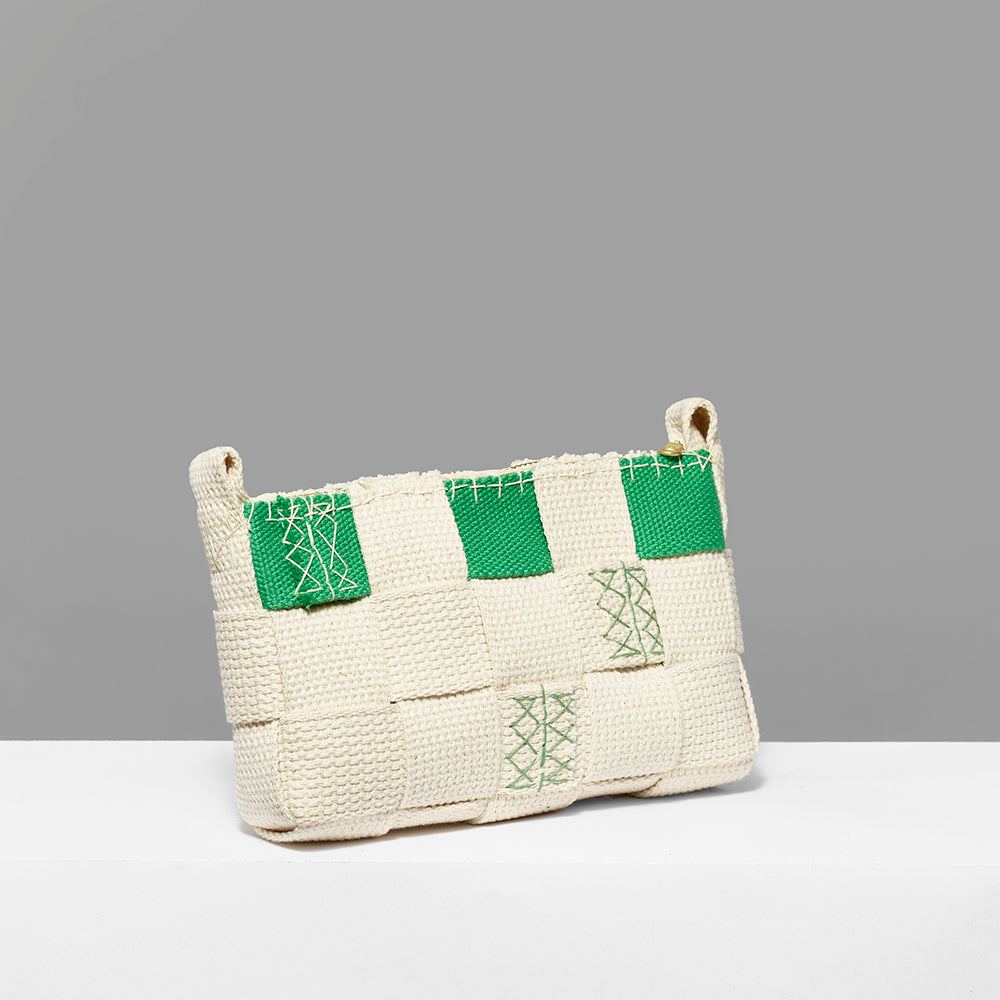 100% cotton green and canvas white VEHICLE Biennial clutch