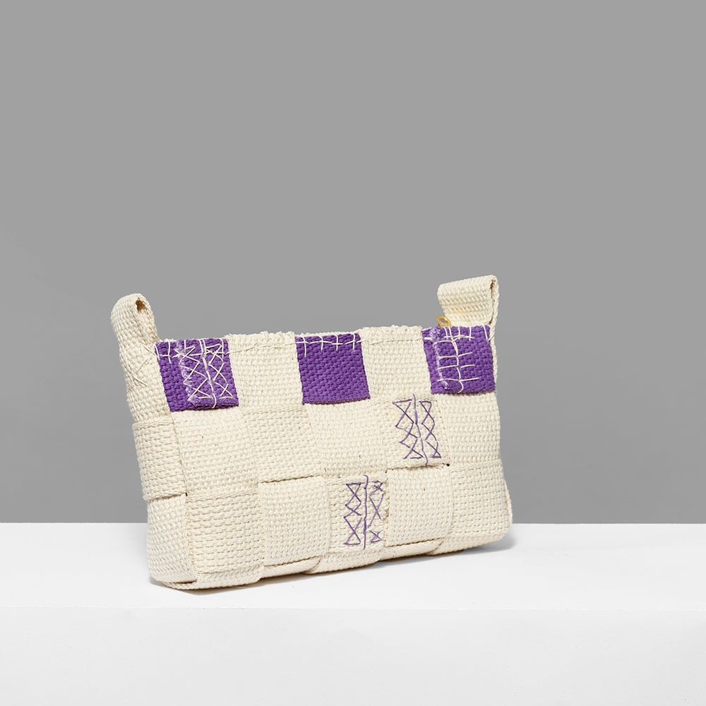 100% cotton purple and canvas white VEHICLE Biennial clutch
