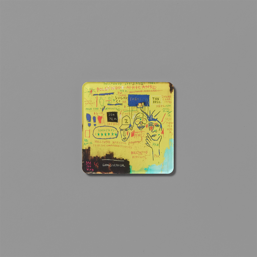 100% acrylic magnet featuring Basquiat's Hollywood Africans. Measures 2.5" x 2.5"