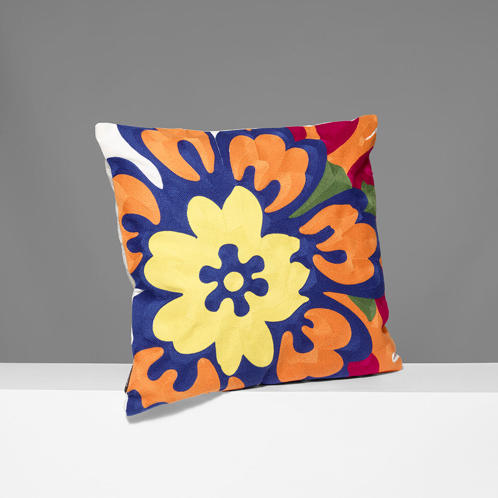 Mickalene Thomas Flower Embroidered Throw Pillow on Ivory