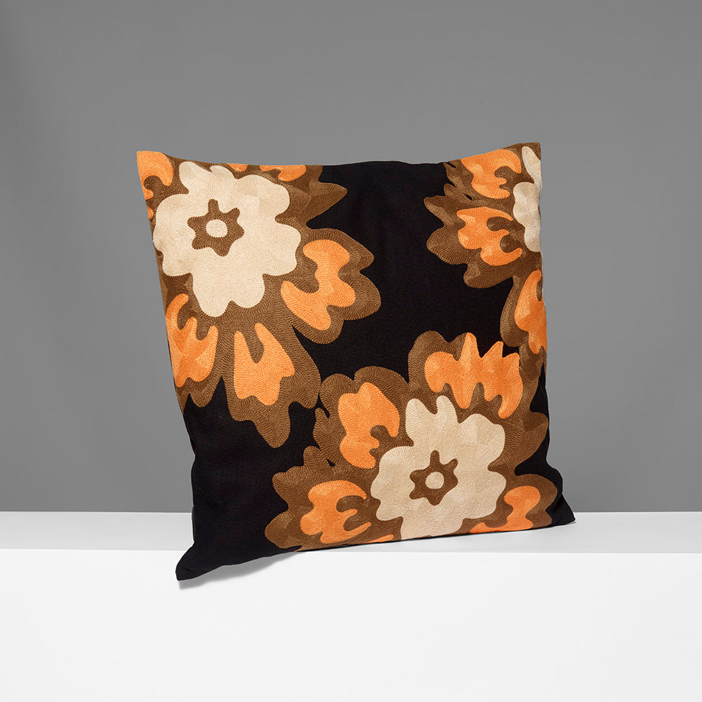 Mickalene Thomas Flower Embroidered Throw Pillow on Black