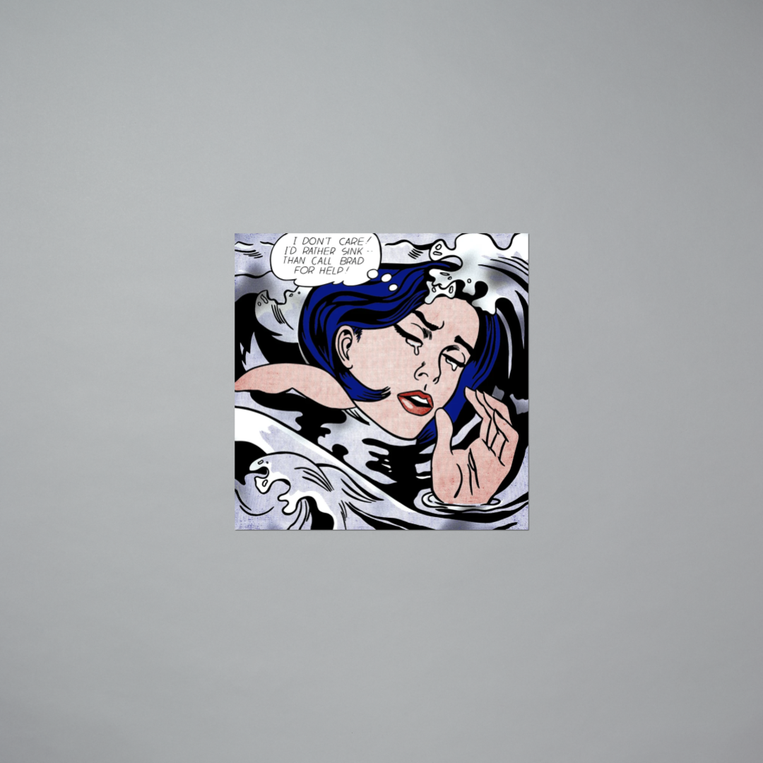 Vinyl sticker featuring Drowning Girl by Roy Lichtenstein
