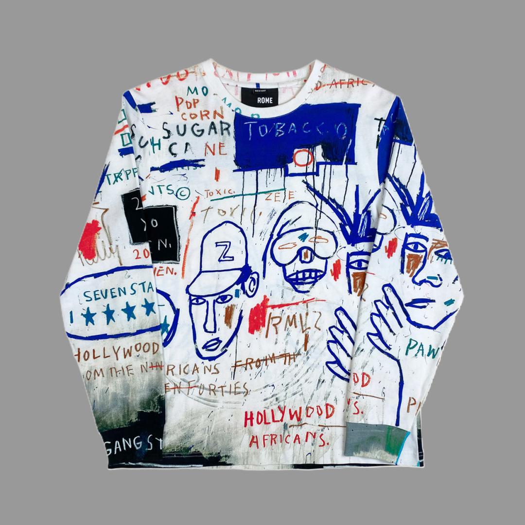 100% cotton long-sleeve t-shirt featuring Basquiat's Hollywood Africans