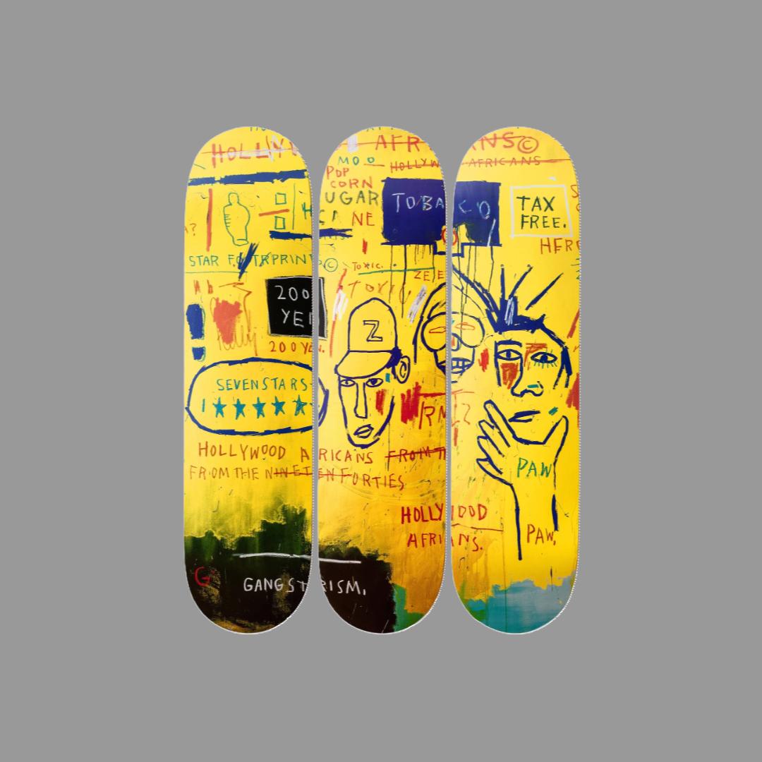 Set of three skate decks featuring Basquiat's Hollywood Africans