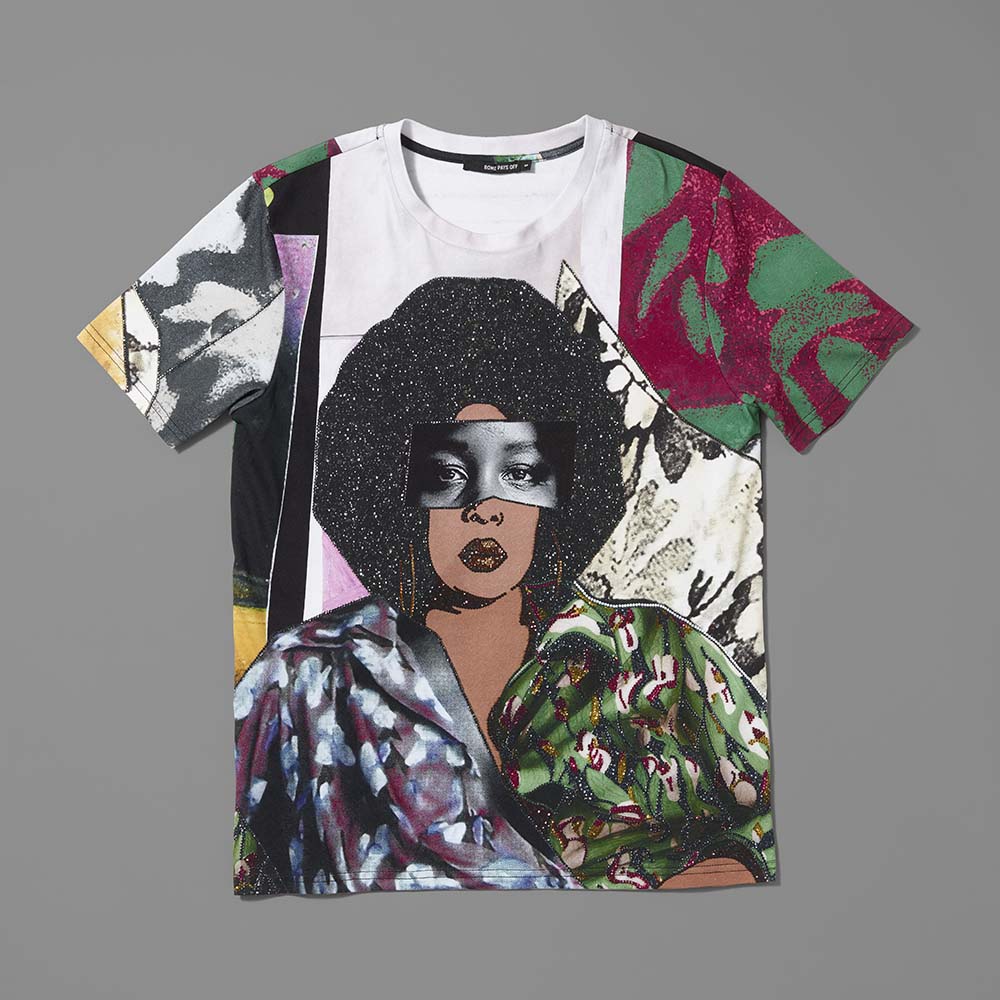 100% combed cotton t-shirt featuring Afro Goddess by Mickalene Thomas