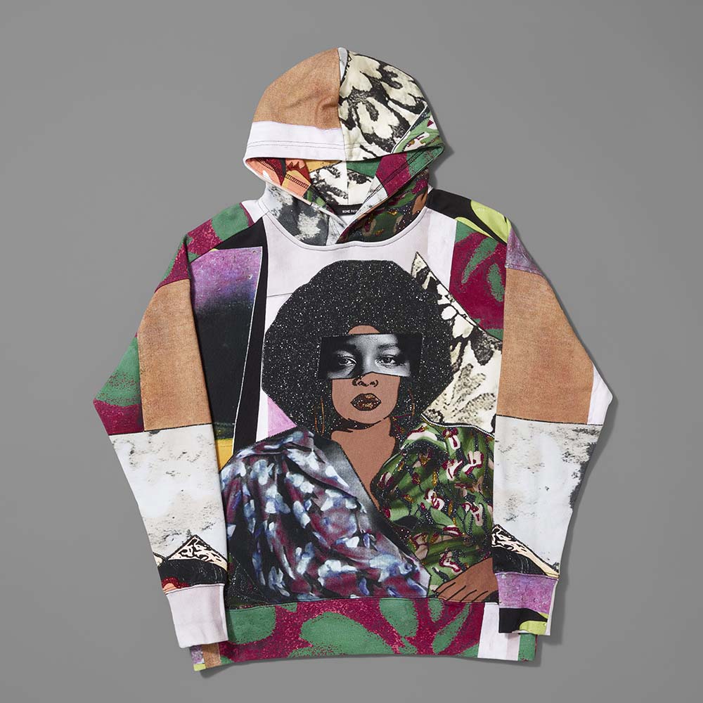 100% cotton fleece hoodie featuring Afro Goddess by Mickalene Thomas