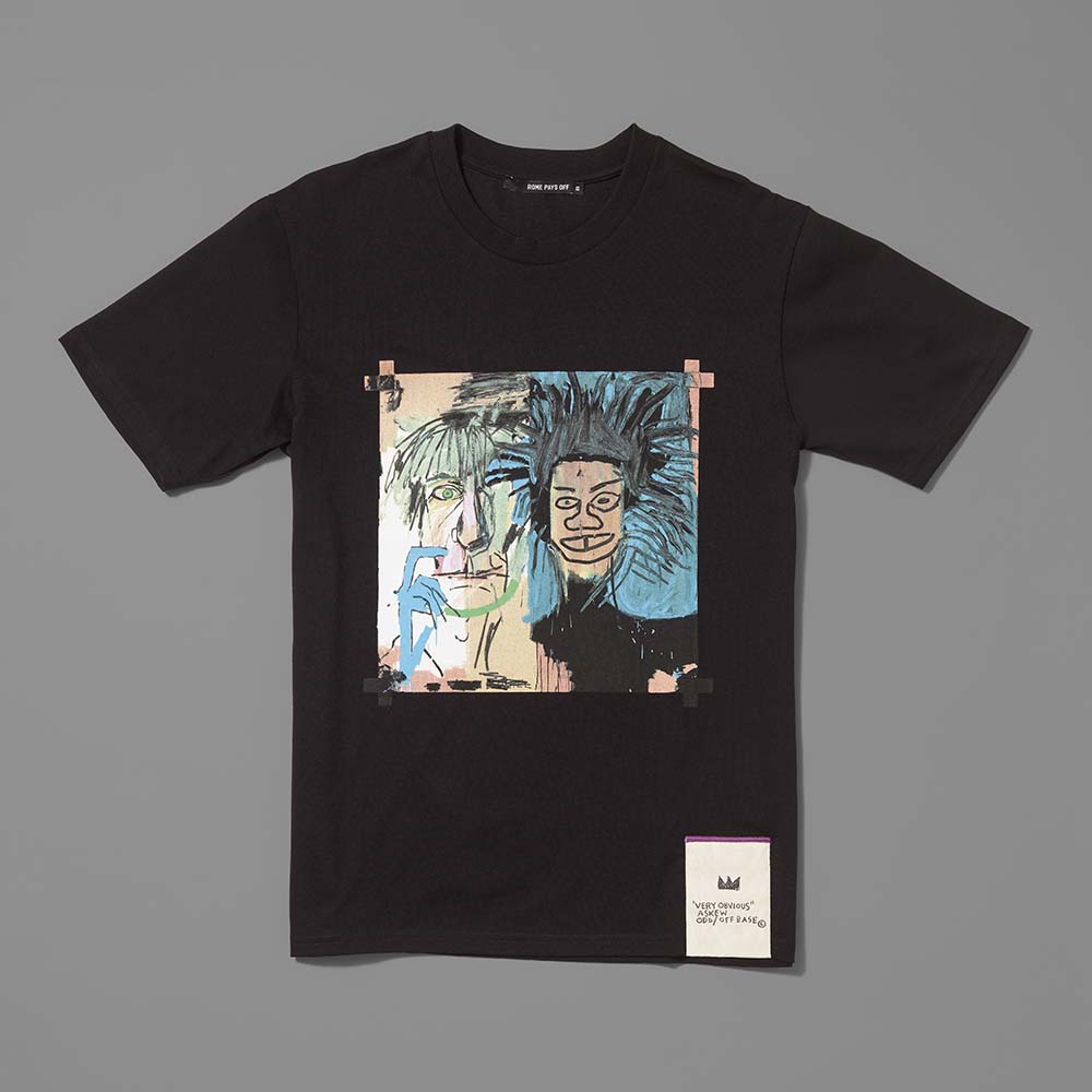 100% cotton jersey black t-shirt featuring Basquiat's Dos Cabezas