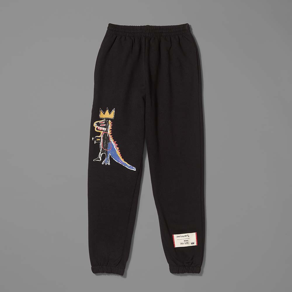 100% cotton fleece black sweatpants featuring Basquiat's Pez Dispenser