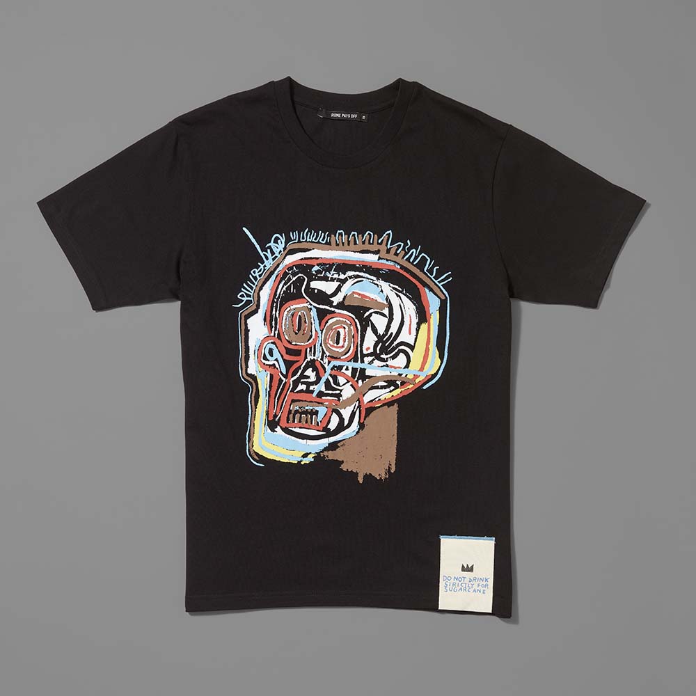 100% cotton jersey black t-shirt featuring Basquiat's Skull artwork