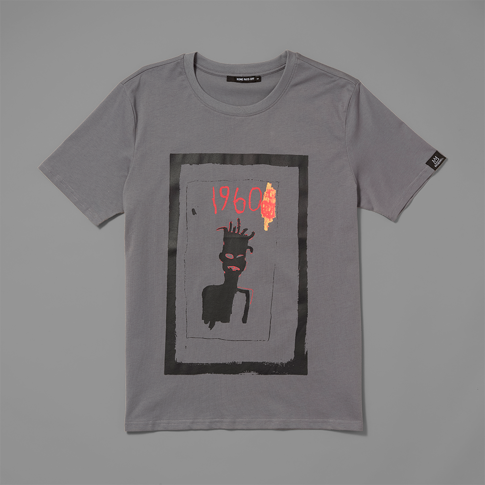 100% cotton jersey grey t-shirt featuring Basquiat's Untitled Self Portrait 1960
