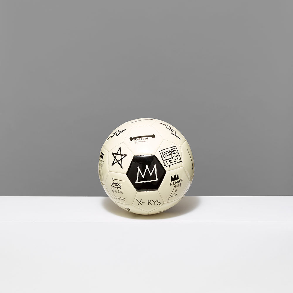 Standard thermoplastic polyurethane soccer ball as canvas featuring symbols and works by Jean-Michel Basquiat