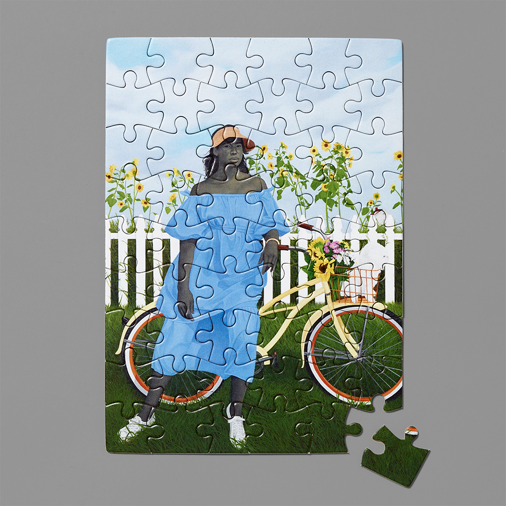 54 piece mini puzzle featuring Amy Sherald's A Midsummer Afternoon Dream. Measures 5" x 7"