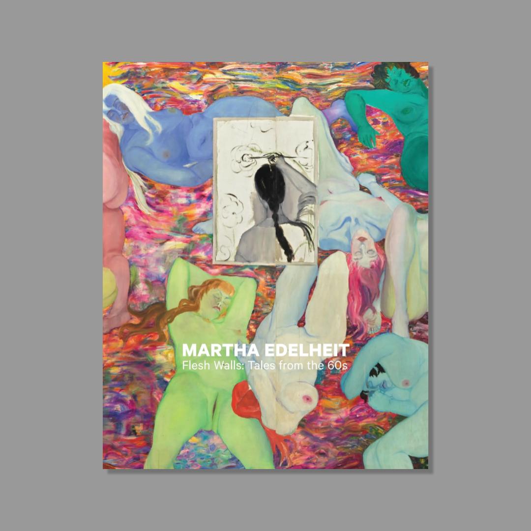 Book cover with colorful abstract art and text 'Martha Edelheit' on a gray background
