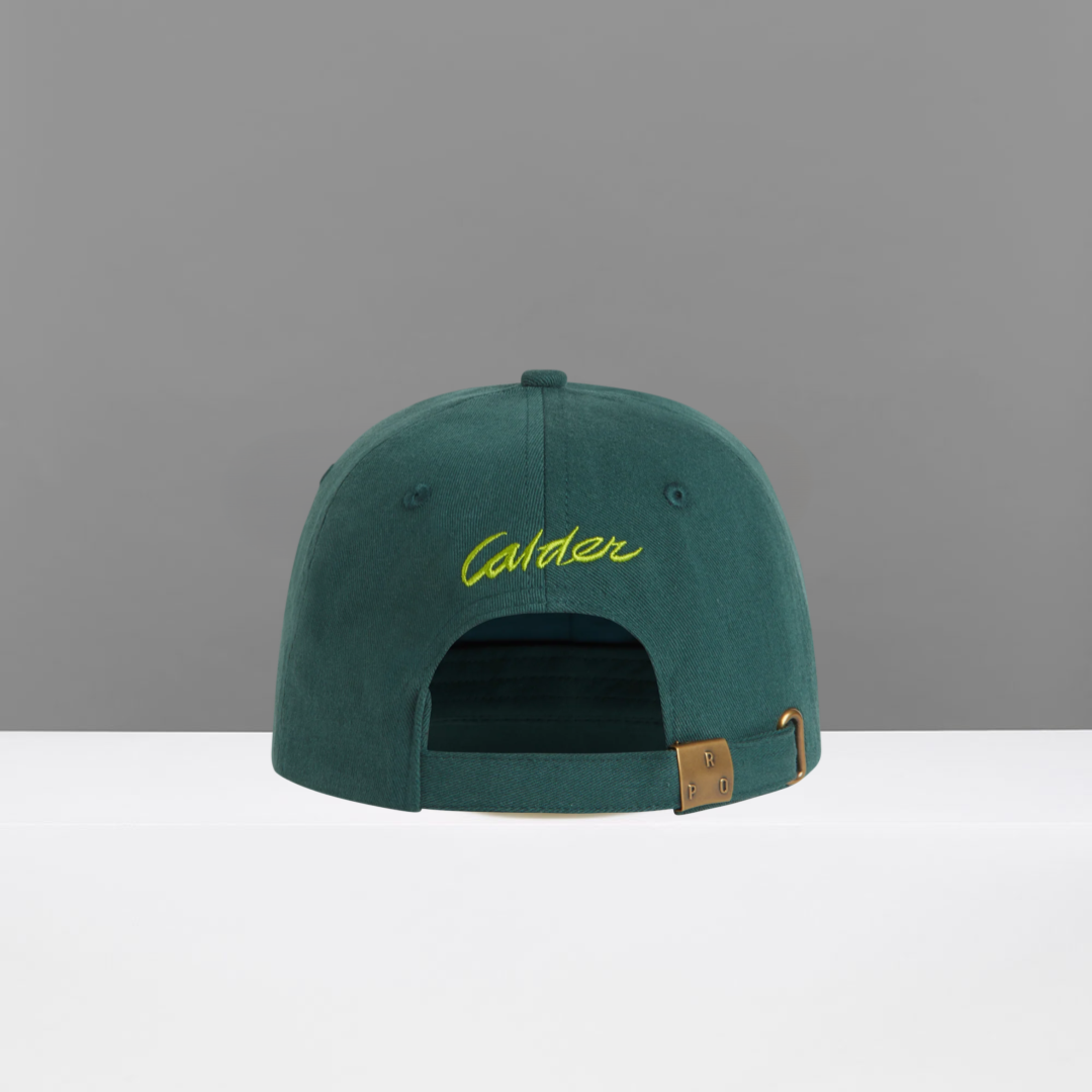Green cap with green 'Calder' text on a gray background