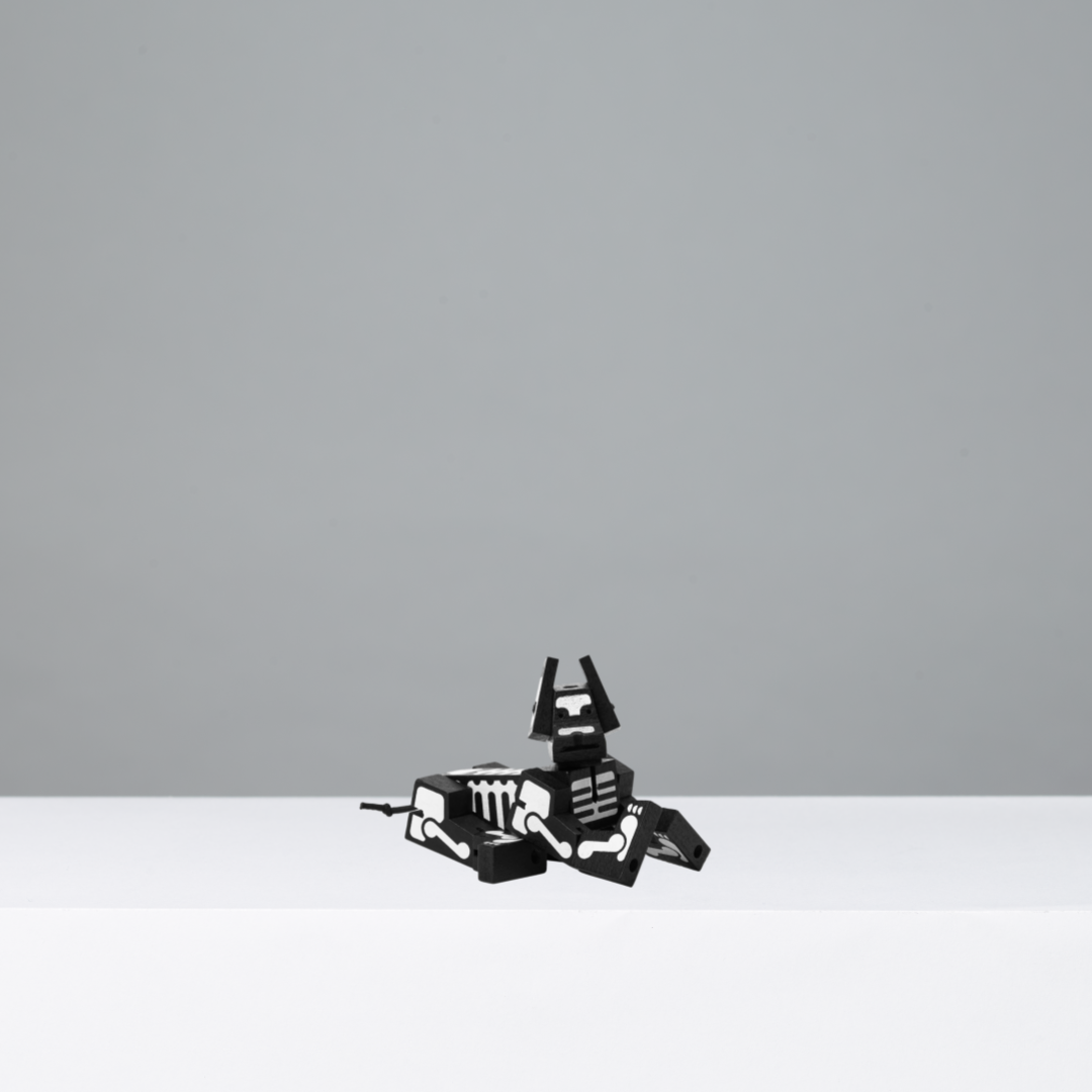 Black and white robotic dog on a grey background