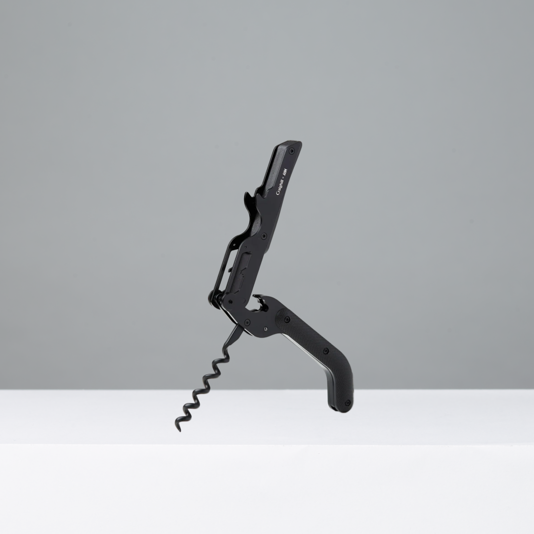 Black corkscrew on a gray background