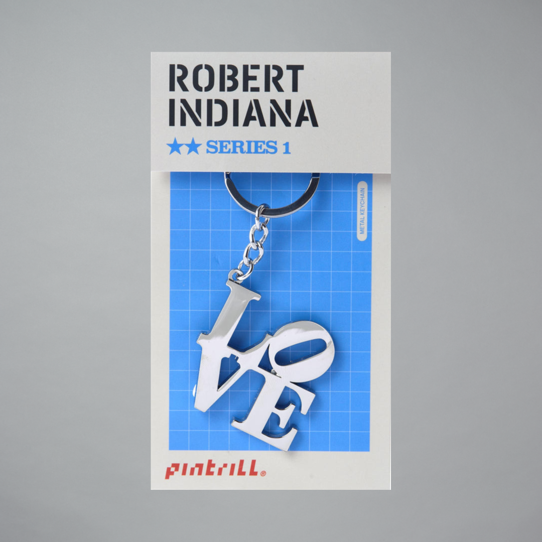 Silver keychain featuring LOVE by Robert Indiana