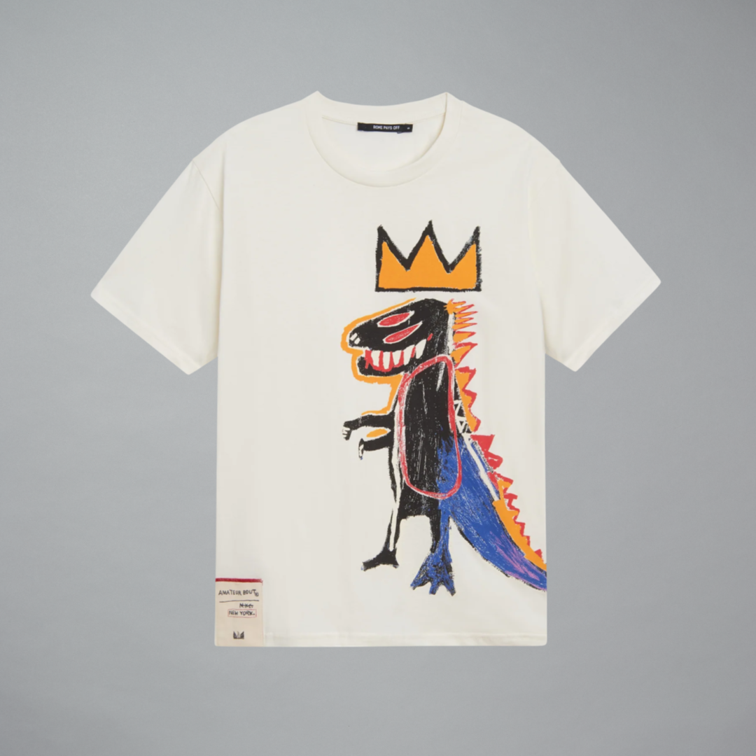 Sand colored t-shirt featuring Pez Dispenser by Jean-Michel Basquiat