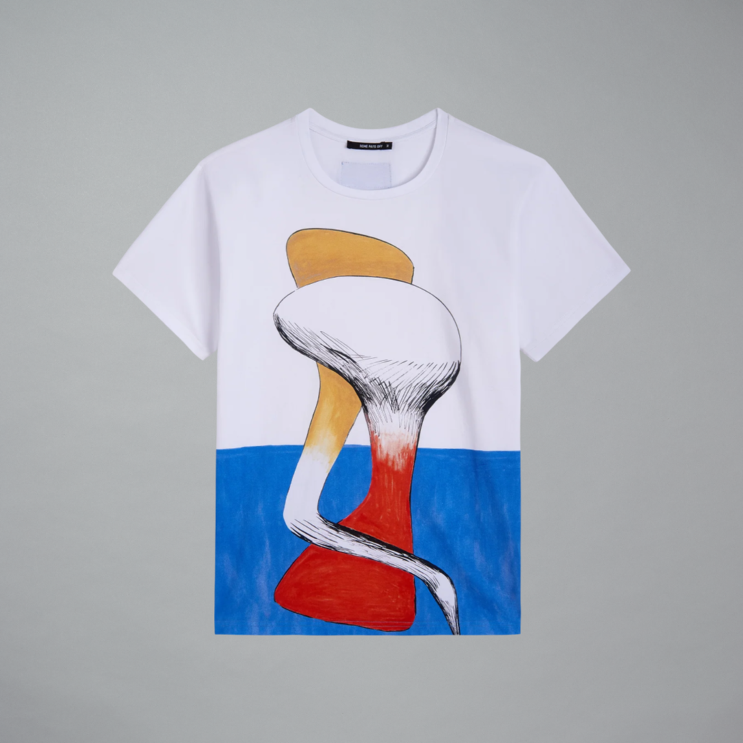 White t-shirt featuring Bollards by Alexander Calder