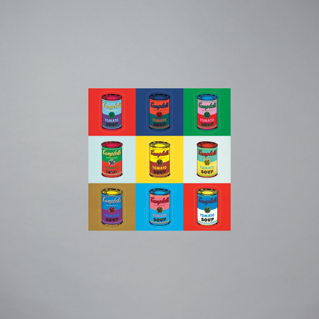 Sticker sheet featuring Campbell's Soup Cans by Andy Warhol 