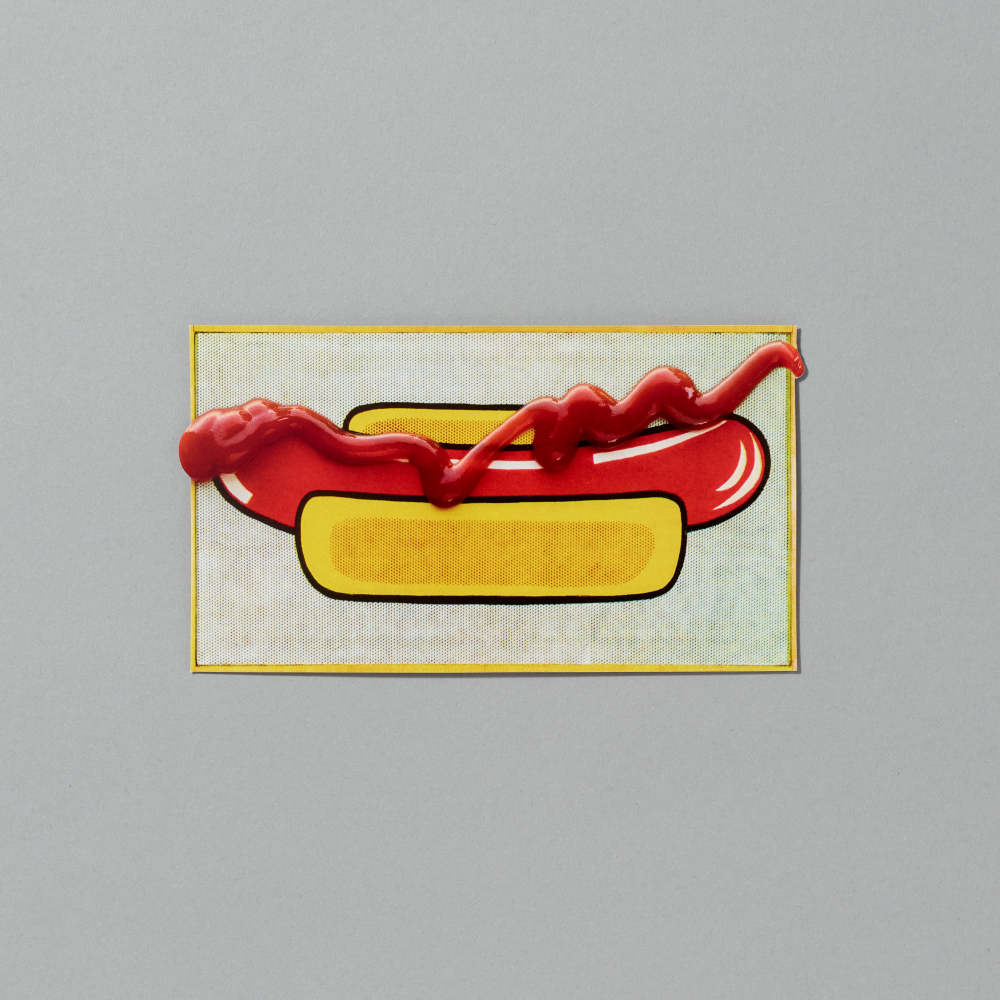 Postcard featuring Alex Da Corte’s Hot Dog with Ketchup