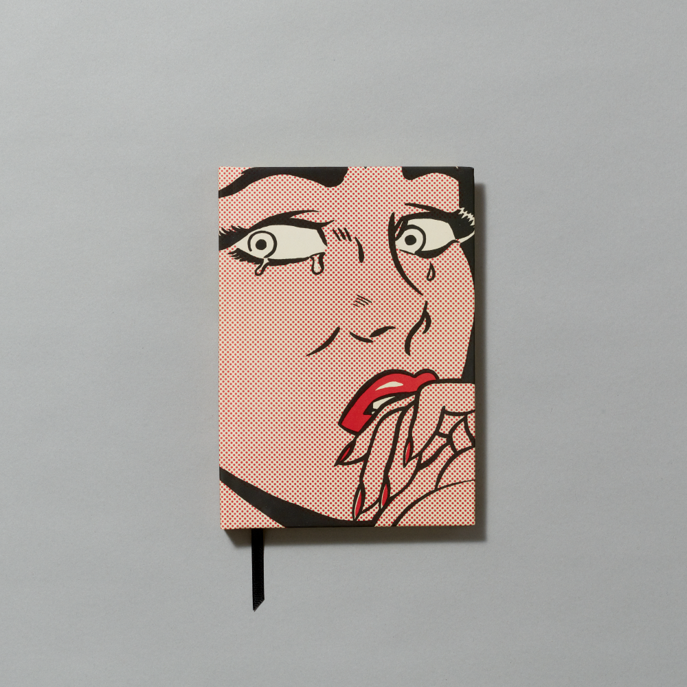Journal featuring Crying Girl by Roy Lichtenstein on a gray background