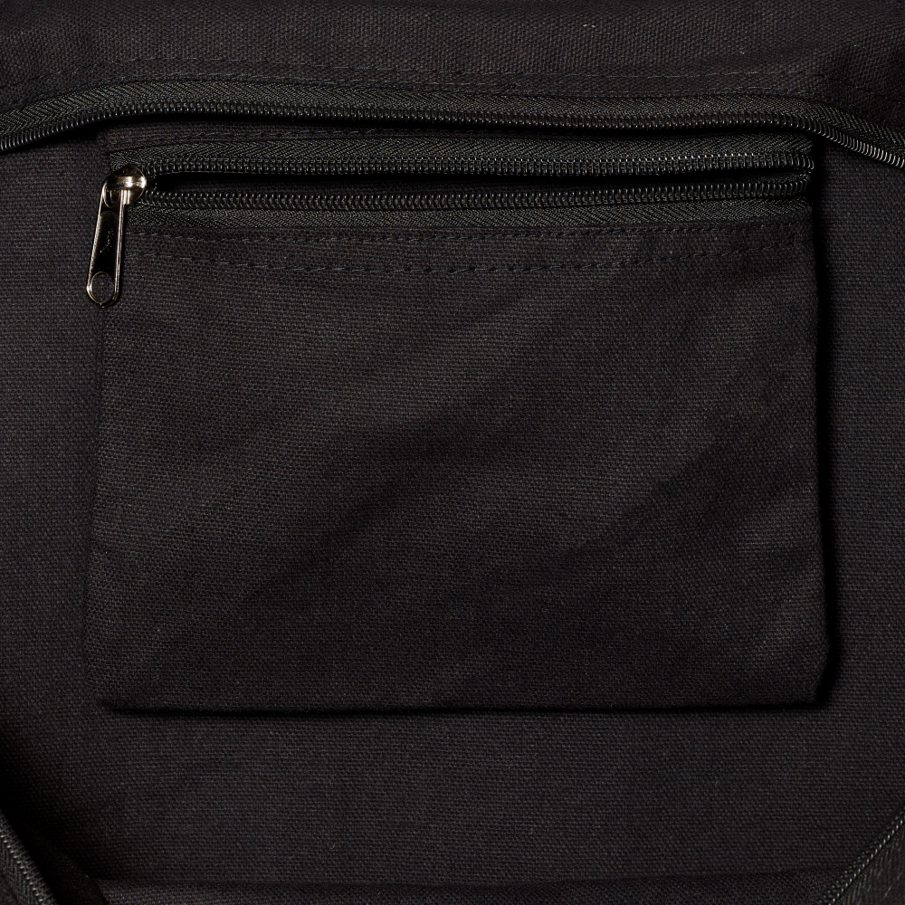 Detail of black cotton pocket and zipper